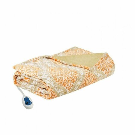 BEAUTYREST 60 x 70 in. Senna Heated Print Plush Throw - Orange BR54-0668